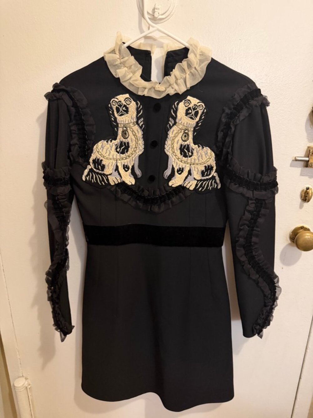 Gucci Black Embroidered Foo Dog Mini Dress IT 40